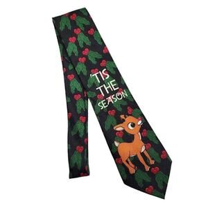 Rudolph Reindeer Men Accessories, 'Tis The Season Holly Berry Holiday Xmas Tie